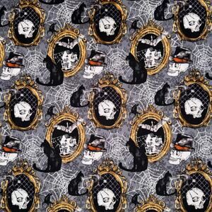 Halloween Skull, Cat, Spider Web, Raven, Bat - Andover Fabric - 1 Yard